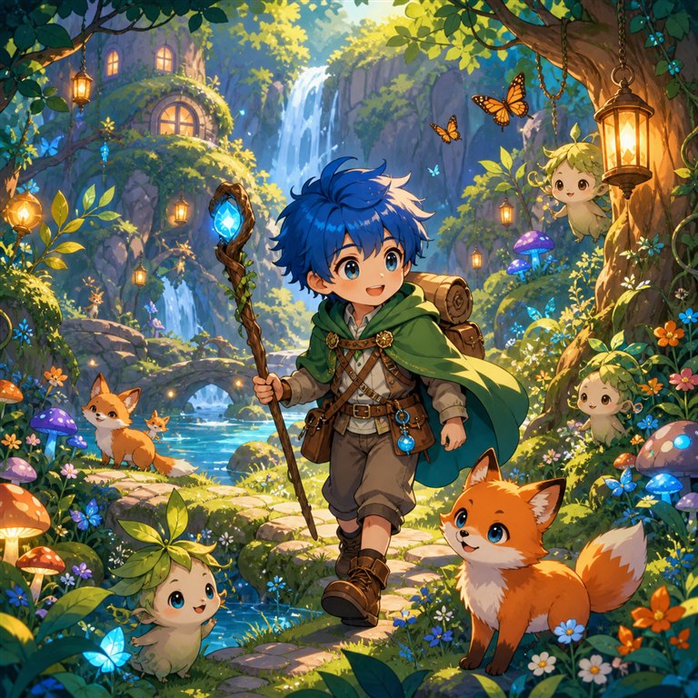 原创动漫森林少年和小狐狸