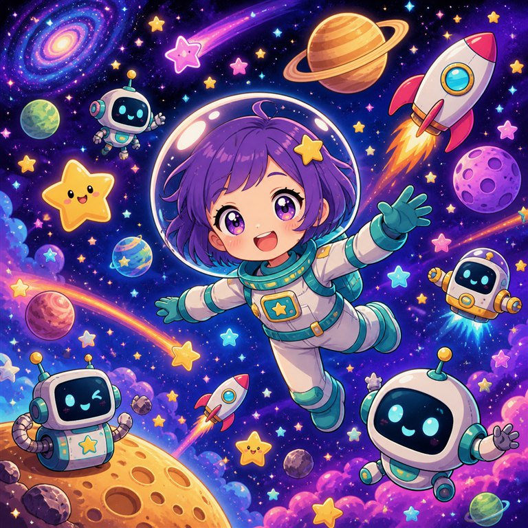 原创动漫太空女孩和机器人